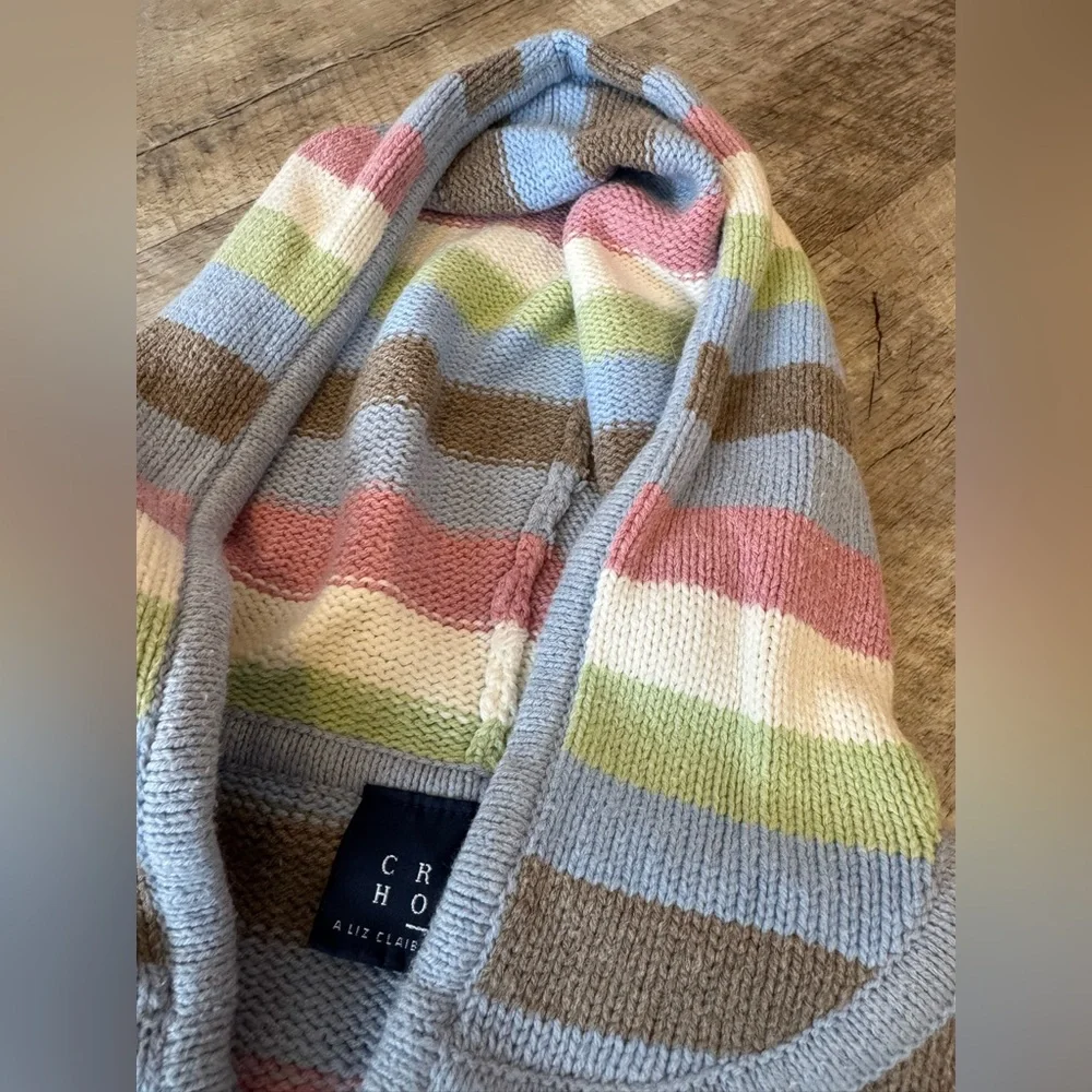 Crazy Horse Spring Shades Striped Knit Sweater,Hooded Zip Up, Cute Detail - Picture 8 of 11